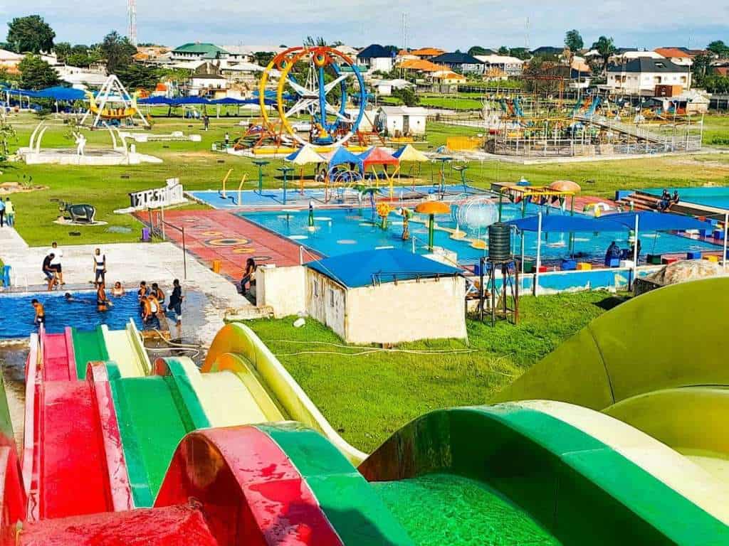 Swimming pool slide at Omu Resort